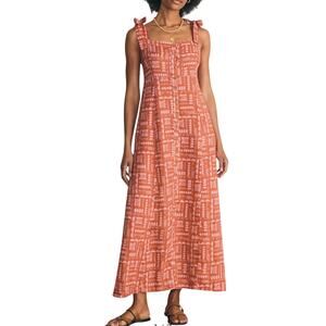 Faherty Anna Kahalekulu Linen Hawaiian Print Maxi Dress XL Kendall Red Casual
